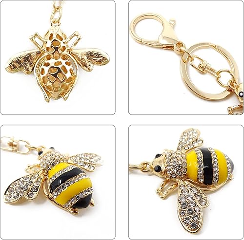 Miniatura 4 de Honbay 1 llavero de abeja con diamantes de imitación, llavero brillante de abejorro, decoración de animales en una caja para bolsa, monedero, cartera