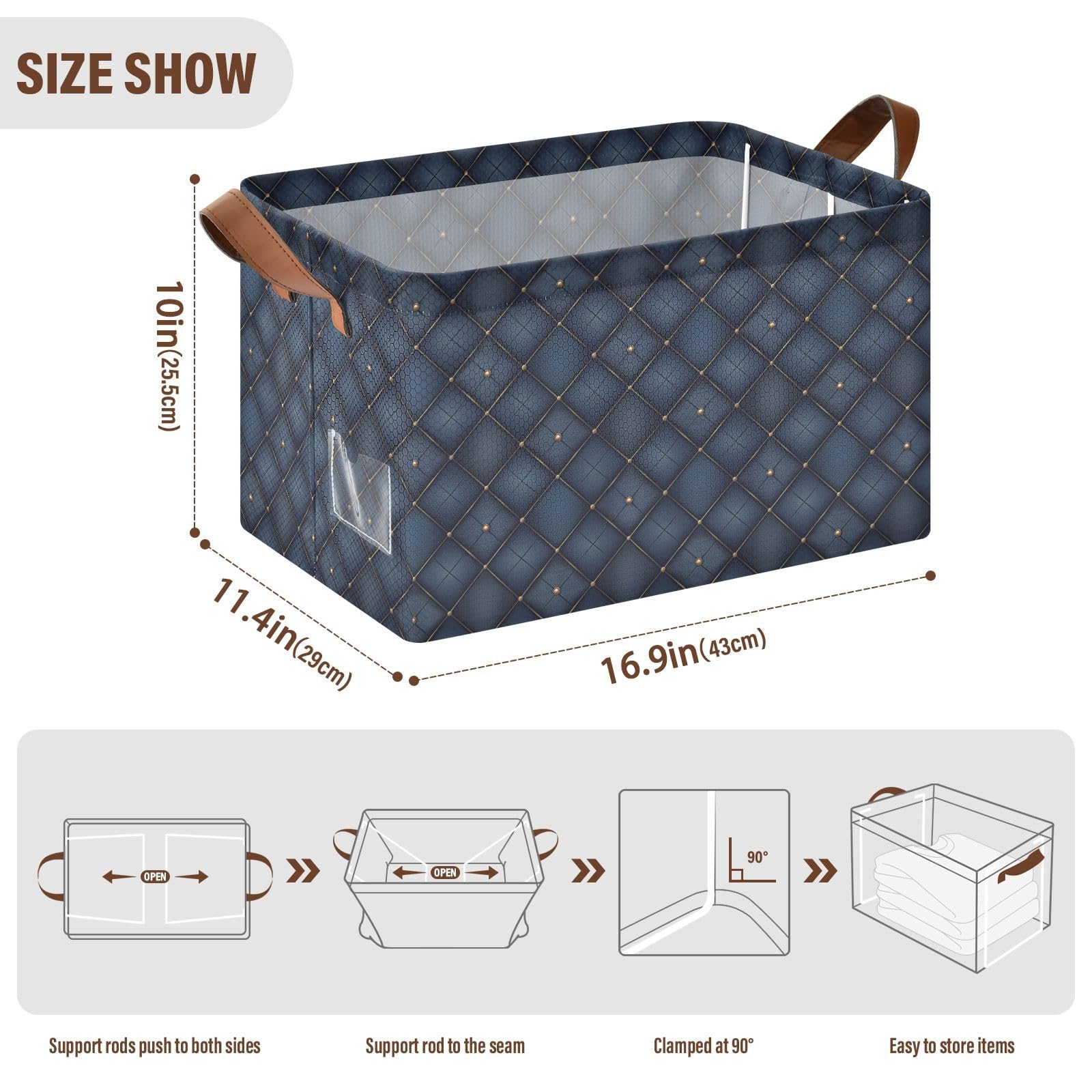 KLL Canastas de almacenamiento de rejilla azul medianoche para estantes con asas, cubos de almacenamiento para organizar ropa, jeans, libros, paquete de 2 cajas organizadoras para armario
