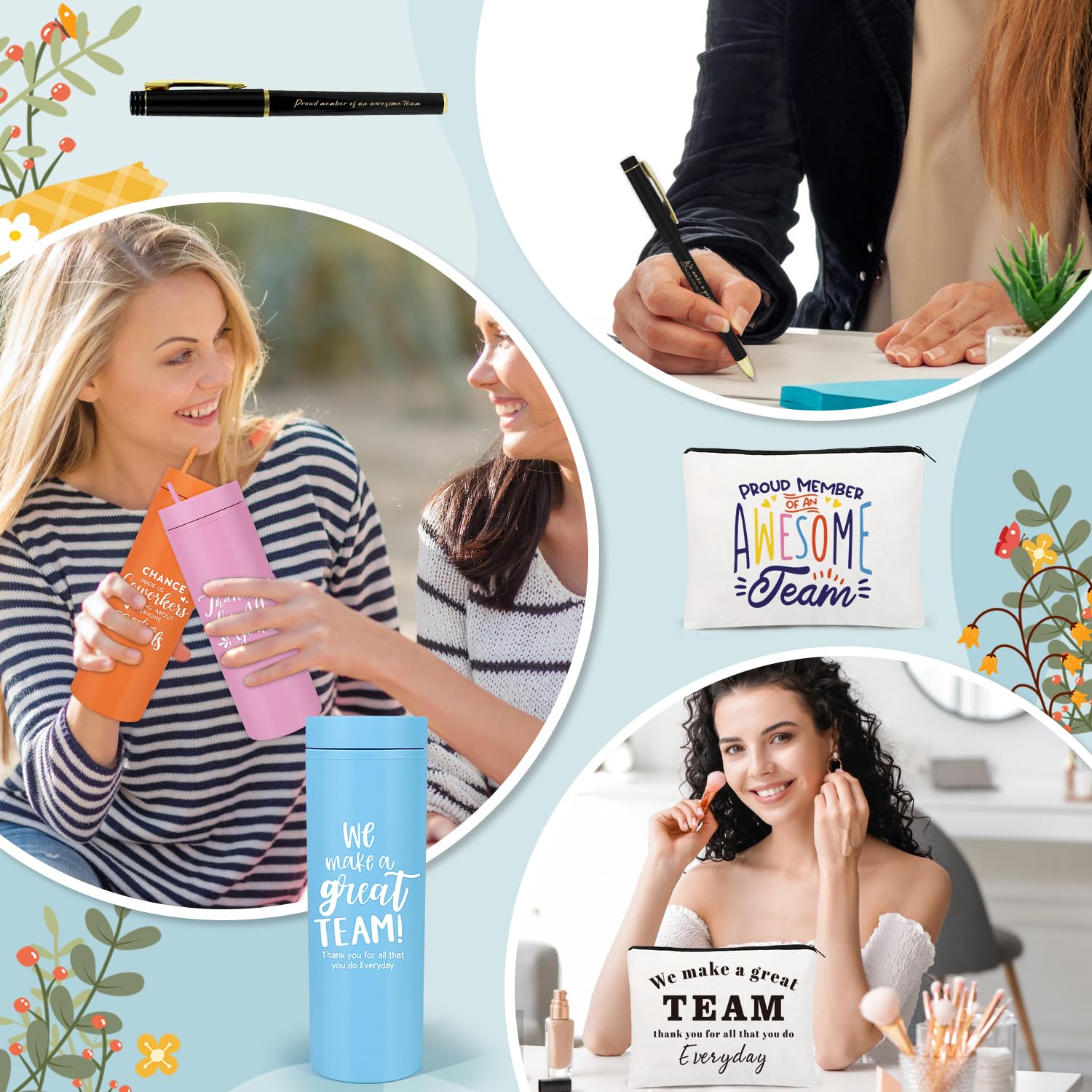 iAOVUEBY 12-teiliges Set für Mitarbeiter, Wertschätzungsgeschenke, Dankeschön-Geschenke für Kollegen, Lehrer, Krankenschwestern, 680 ml, Kunststoffbecher, Make-up-Taschen, Stift, Dankeschön, Geschenk