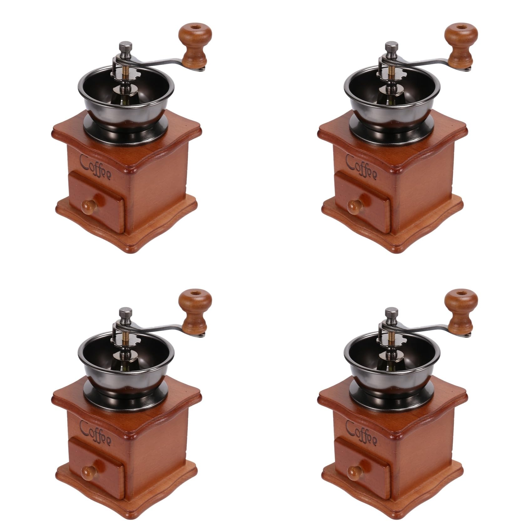 Aundhegrtt 4X Coffee Bean Grinder Wooden Manual Coffee Grinder Hand Stainless Steel Retro Coffee Spice Mini Burr Mill with Ceramic