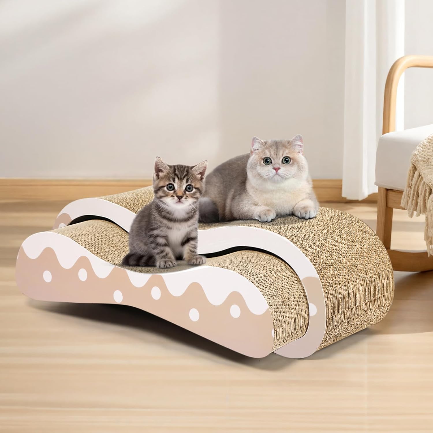 FluffyDream 2 in 1 Cat Scratcher Cardboard Lounge Bed, Cat Scratching Post, Durable Board Pads Prevents Furniture Damage,Large,Wave