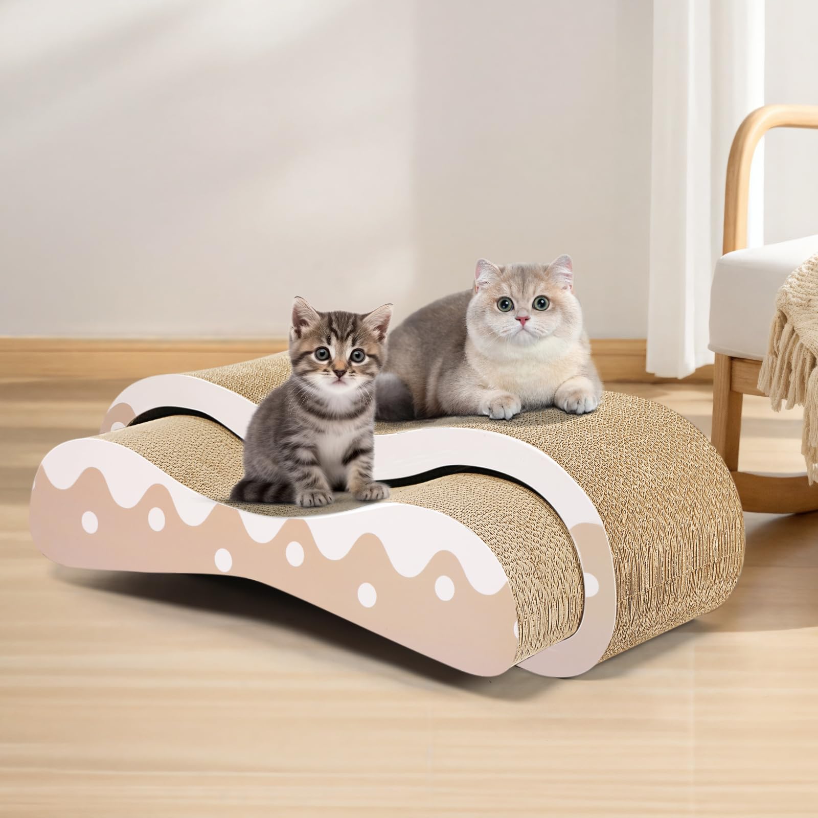 FluffyDream Cama de cartón rascador 2 en 1 para Gatos, Poste rascador para Gatos, Almohadillas duraderas para Evitar daños en Muebles, Grande, Ondulado