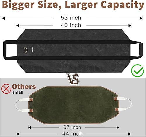 Miniatura 2 de Amagabeli - Bolsa de transporte de leña encerada, bolsa de transporte resistente para chimenea de leña grande con asas para camping, soporte de Negro