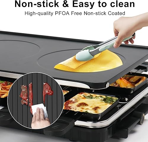 Miniatura 4 de Raclette Grill - Parrilla eléctrica sin humo, parrilla coreana para barbacoa, 2 en 1, antiadherente con 8 bandejas de queso Raclette, control de