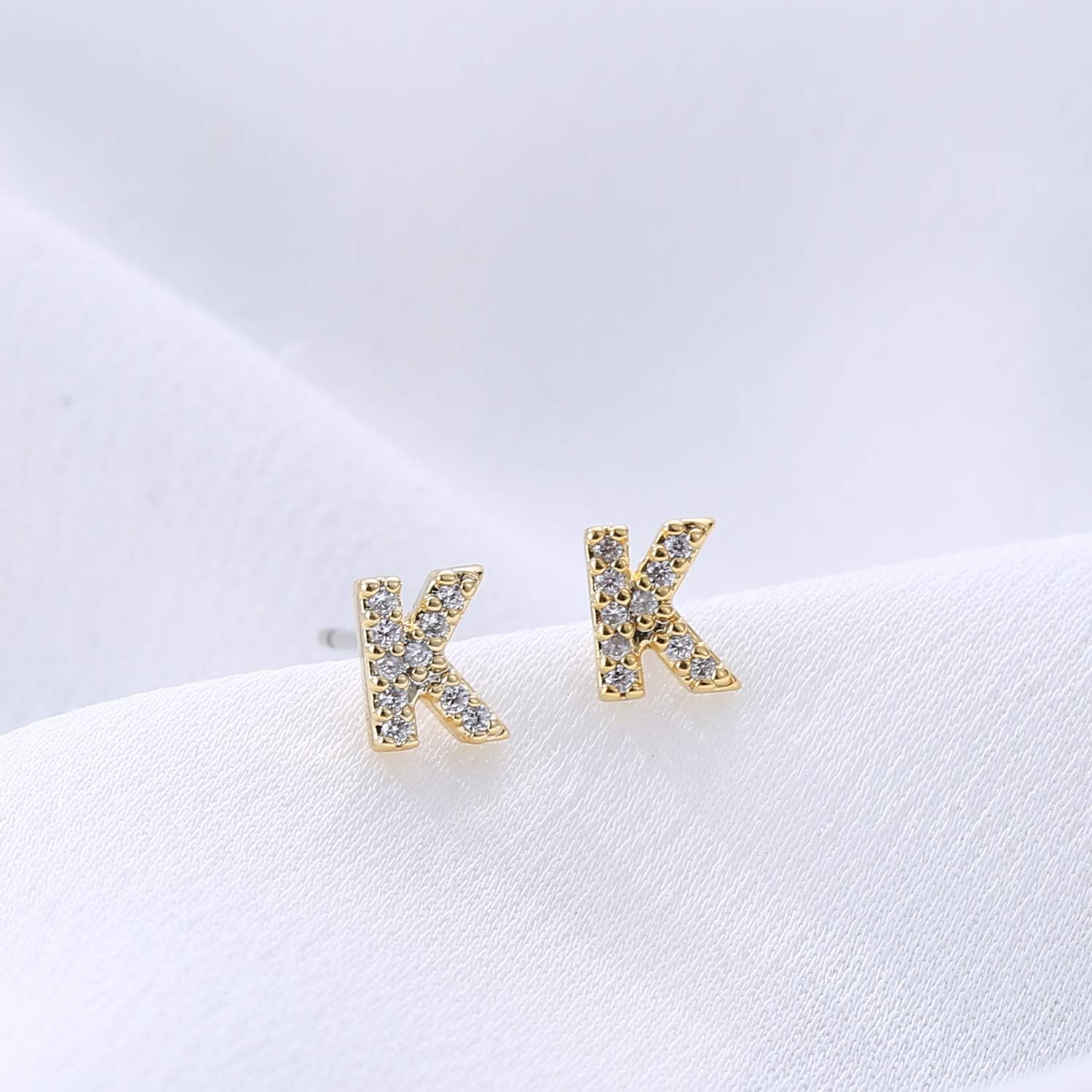 14K Gold Plated Initial Earrings Cubic Zirconia Tiny Letter Earrings Personalized Small CZ Stud Earrings for Women - Image 5