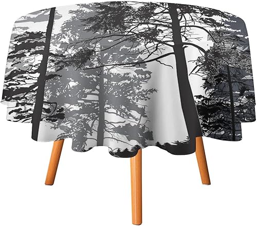 Miniatura 8 de Mantel redondo de montaña con bosque brumoso, acuarela, verde brumoso, rústico, paisaje, pájaros, naturaleza, arte, para interiores y exteriores,