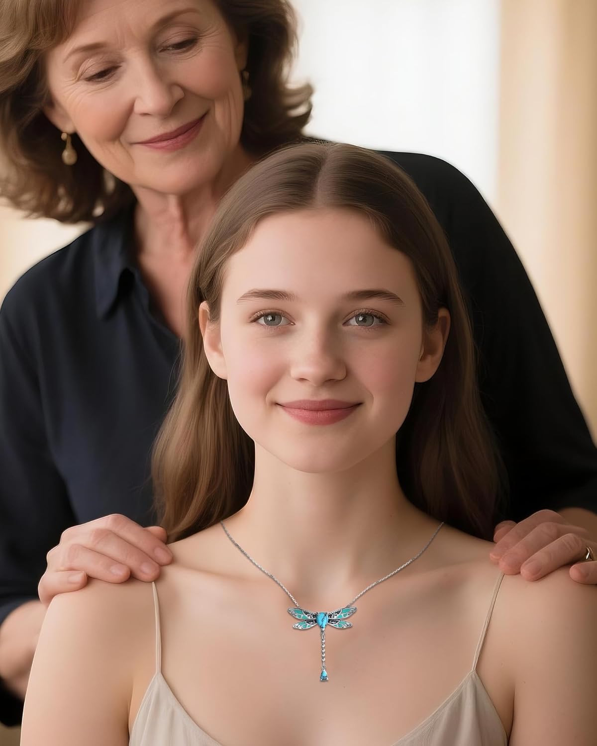 925-Sterling-Silver Turquoise Dragonfly/Hummingbird/Compass/Anchor/Butterfly/Cross/Lotus Necklaces Vintage Boho Pendant Jewelry Victorian Christmas Birthday Gifts for Women - Image 2