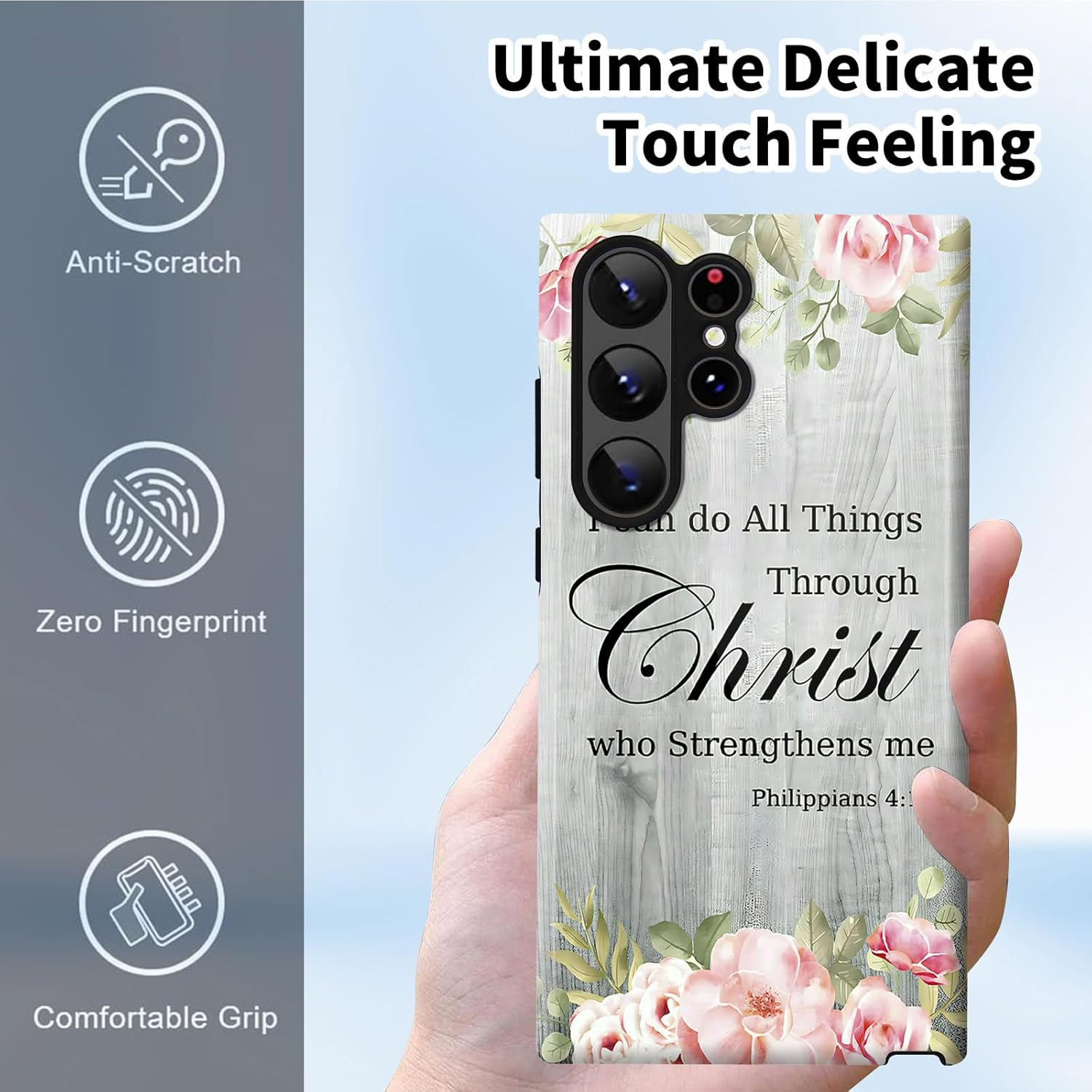 for Samsung Galaxy S25 Ultra 5G Phone Case with Screen Protector Bible Verse Philippians 4-13 Design Women Men Dual Layer Hard PC Shell Soft TPU Silicone Wireless Charging Shockproof Protective Cover - Image 5