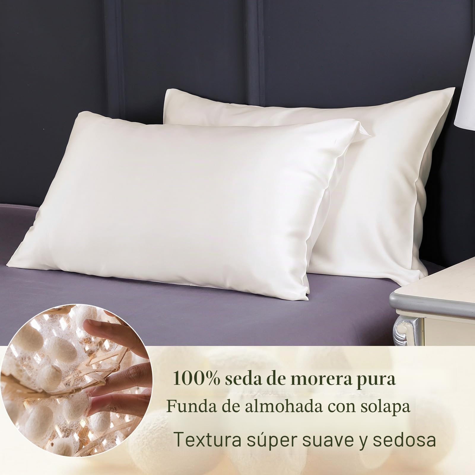LILYSILK Funda de Almohada de 100% Seda de Mora Nartural 19 Momme 1 Unidad con Caja de Regalo - Con Tacto Muy Suave y Super Transpirabilidad - Prevención de la Caída de Cabello, 40x80cm Color Marfil