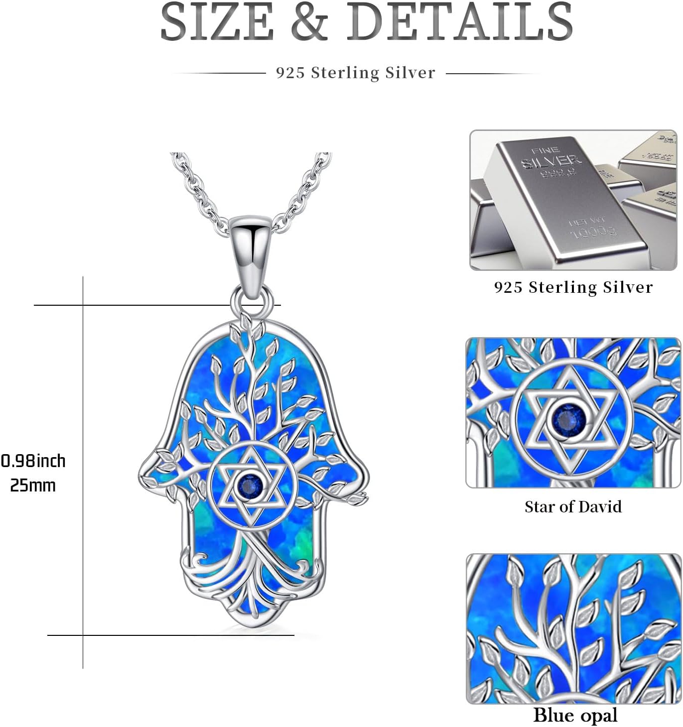 Hamsa Necklace 925 Sterling Silver Evil Eye/Lotus Flower/Star of David/Chai/Yin Yang Hamsa Hand Pendant Jewelry Hand of Fatima Gifts for Women