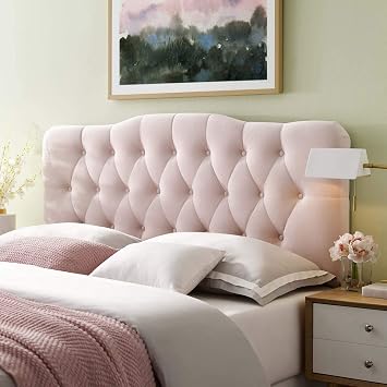 Modway Annabel Diamond Tufted Performance Velvet Full Headboard in Pink