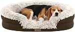 Orthopedic Dog Bed for Large & Extra Large Dogs, Calming Plush Sofa Bed with Curved Bolster Support and Egg-Crate Foam Base, Fluffy 105CM Cozy Oval Pet Donut Bed with Washable Cover, Gray