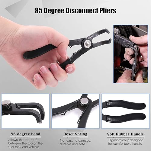 Miniatura 3 de Glarks Juego de 3 alicates de línea de combustible, pinza de manguera de filtro de combustible de 9 pulgadas y pinza de desconexión de 80 grados