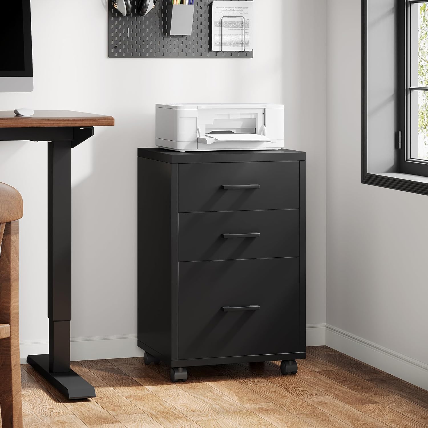 Triebsigns 3 Drawer File Cabinet, Vertical Mobile Filing Cabinet, Under Desk Rolling Printer Stand for Home Office, fits A4 or Letter Size (Black)