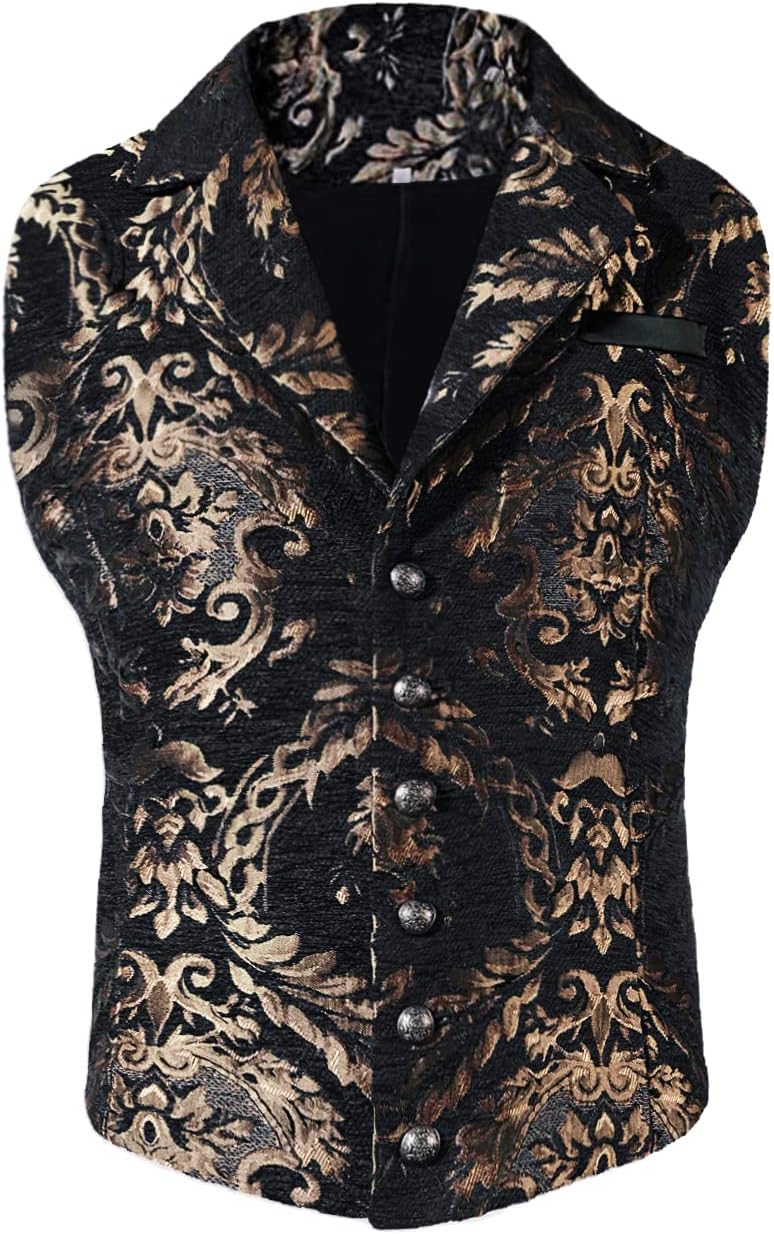 Mens Victorian Steampunk Vest Gothic Corset Waistcoat Masquerade Outfit Dress Jacquard Goth Suit Costume - Image 2