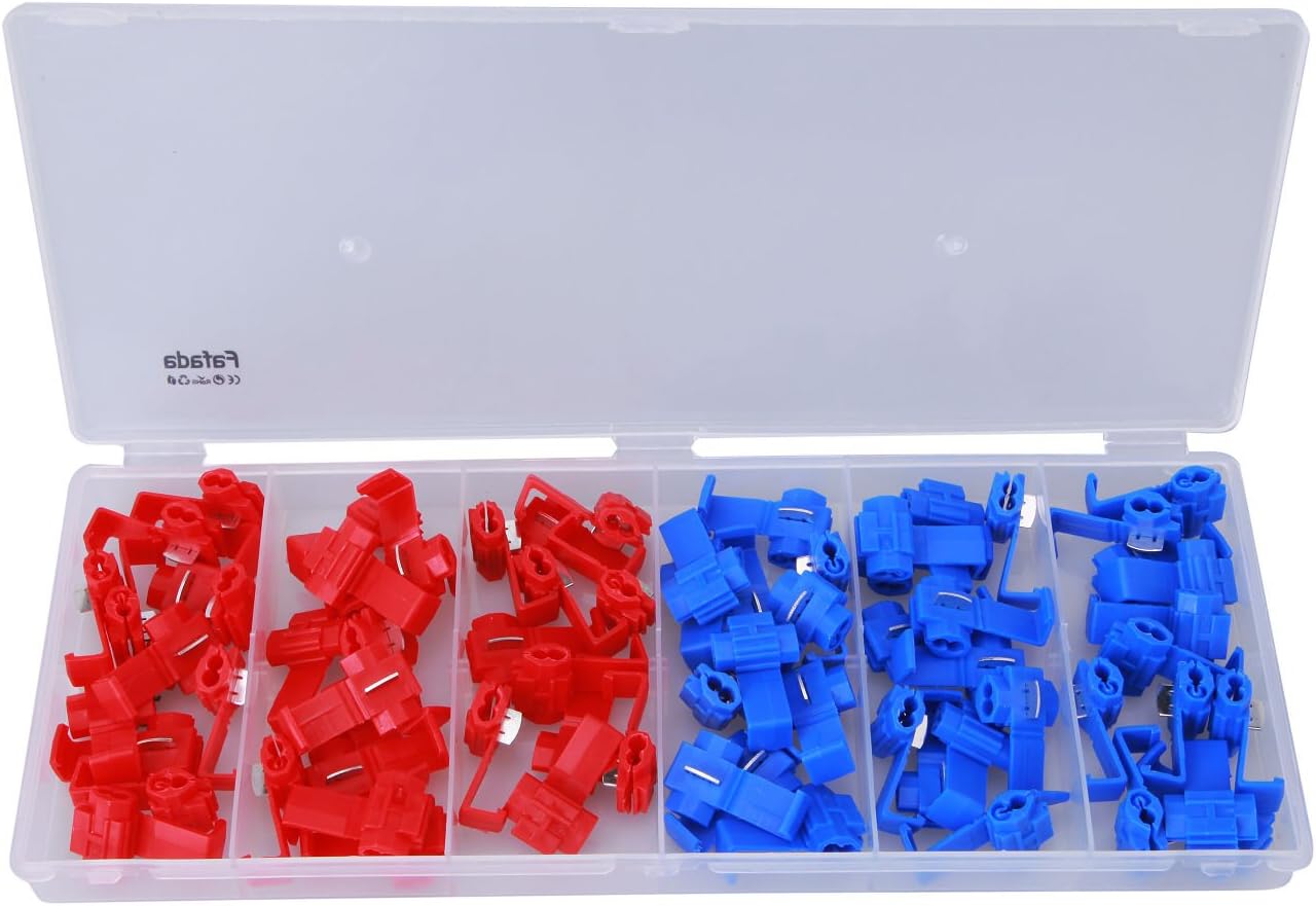 Quick Splice Connectors 22-18 / 18-14 AWG Wire Splice Connector Solderless Electrical Connector Assortment Kit for Household & Industrial Lighting Appliances (70pcs, Blue & Red)