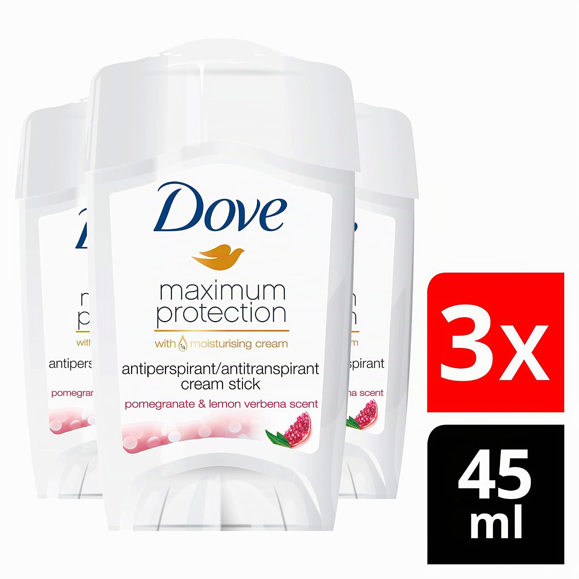 Dove Maximum Protection Go, anti-perspirant Deodorant-Creme, frischer Granatapfel- und Zitronenverbene-Duft, 45 ml - 3er Pack