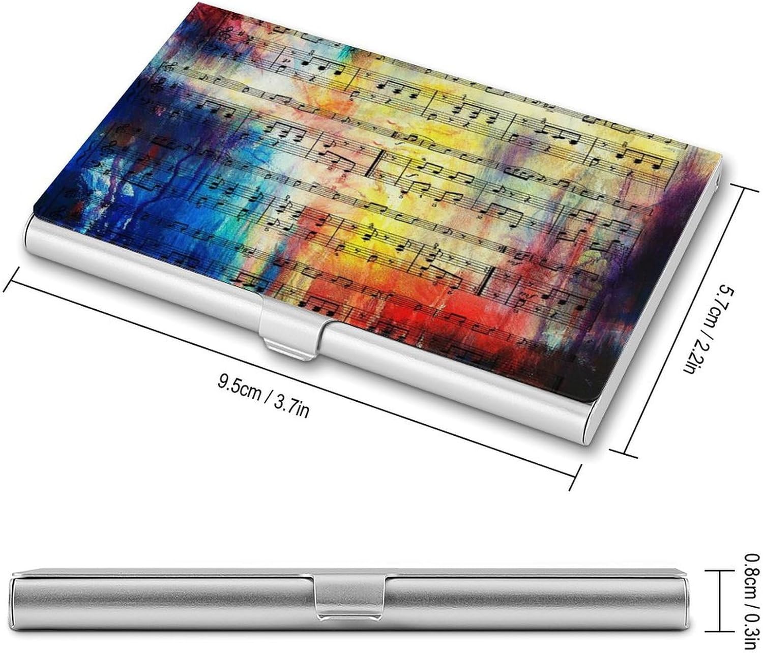 Vintage Music Note Business Card Holder Slim Aluminum Alloy Name Card Holder Professional Name Card Case Personalized Business Card Wallet Minimalist Pocket Metal Case for Women Men image 2