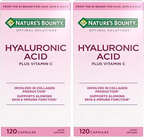 Nature's Bounty Suplemento de vitamina C y ácido hialurónico, apoya la piel brillante, la función inmunológica y la producción de colágeno, 120