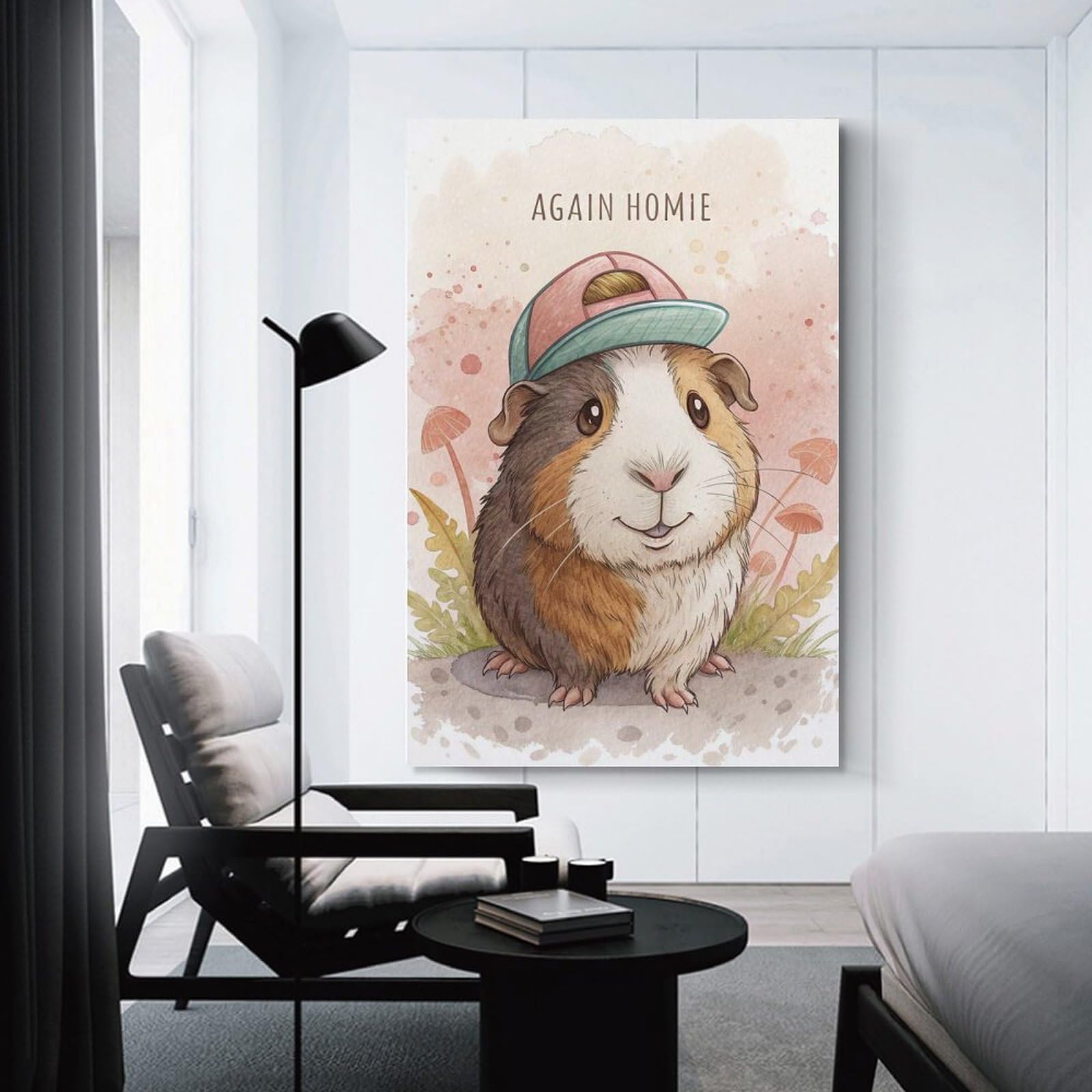 Junmoney Cute Guinea Pig Wearing A Hat Home Decor Wall Art 24x36inch(60x90cm), for Living Room, Bedroom Or Home Office, Decorative Present for New Homes