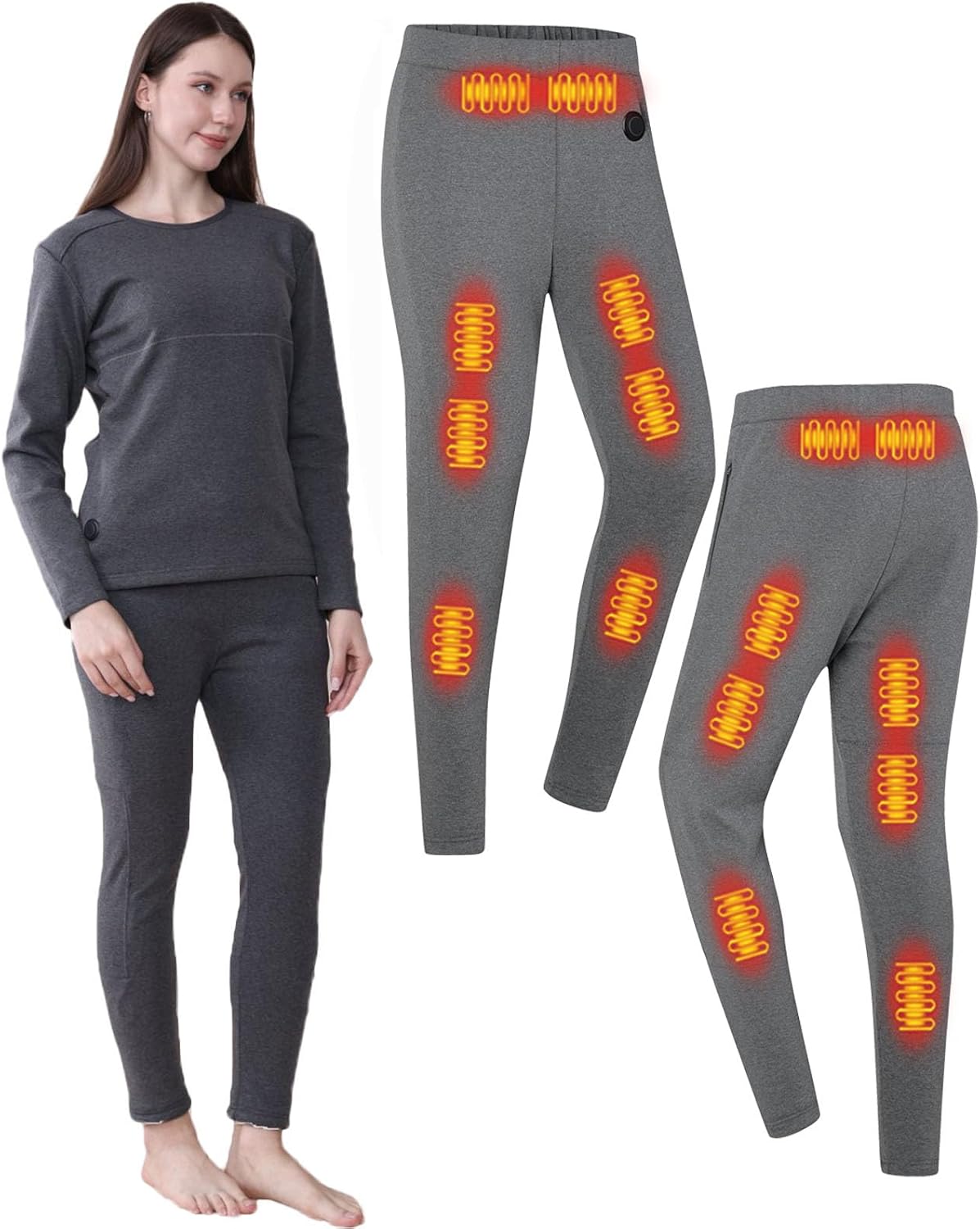 Heated thermal pants for women USB Charge 16 Zone Intelligent heated underwear thermals for women rechargeable heated pants Winter Work camping motorcycles Extremely cold weather Grey/S