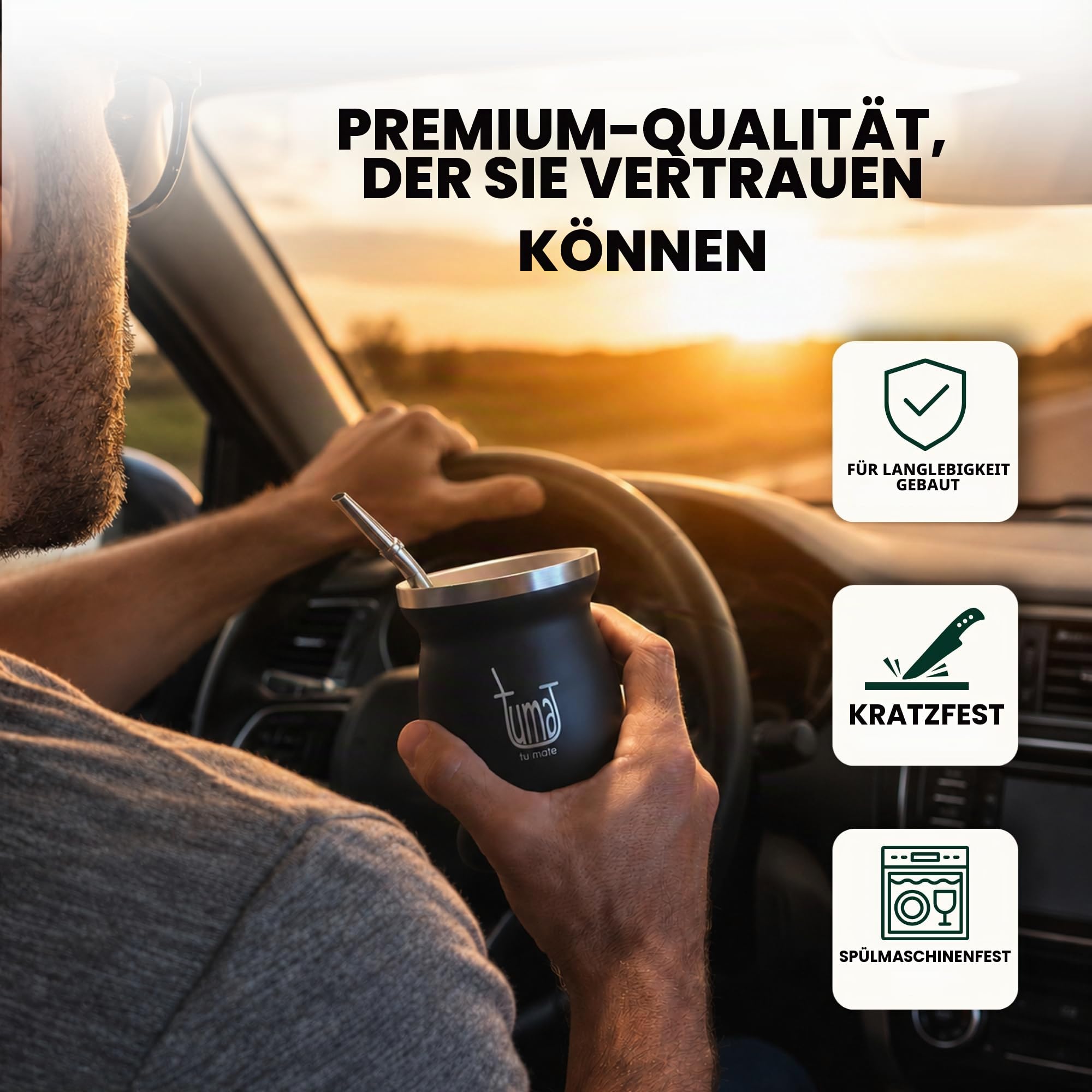 Komplettes Yerba Mate Kit – inklusive Mate-Becher, Strohhalm (Bombilla), 750 ml Thermoskanne, Beutel und zwei Geschenken (Behälter Yerbero und Auto-Tauchheizung) – Yerba Mate Set aus Edelstahl