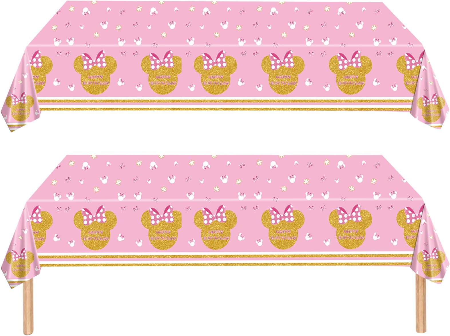 2Pcs Pink Plastic Tablecloth,Min-nie Table Cloth Birthday Party Disposable Tablecloth,137*274cm Rectangle Plastic Table Cover Party Tableware Table Cloth for Girls Boys Baby Shower Party Supplies