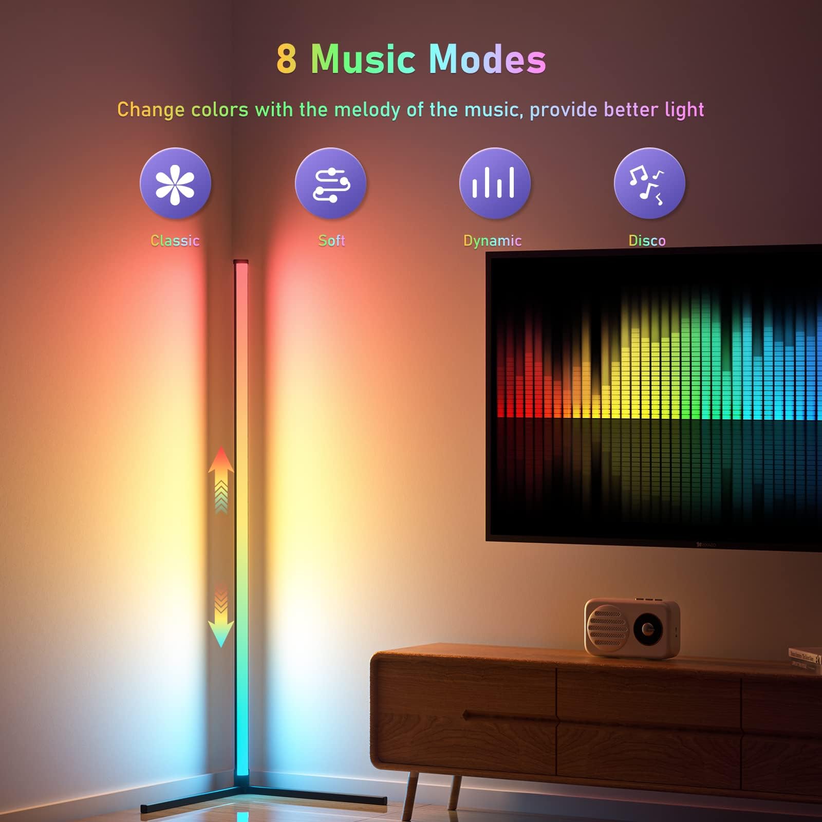 Lampada Da Terra LED Miortior Con Bluetooth - 16 Milioni Colori E Sincronizzazione Musicale - Foto 7