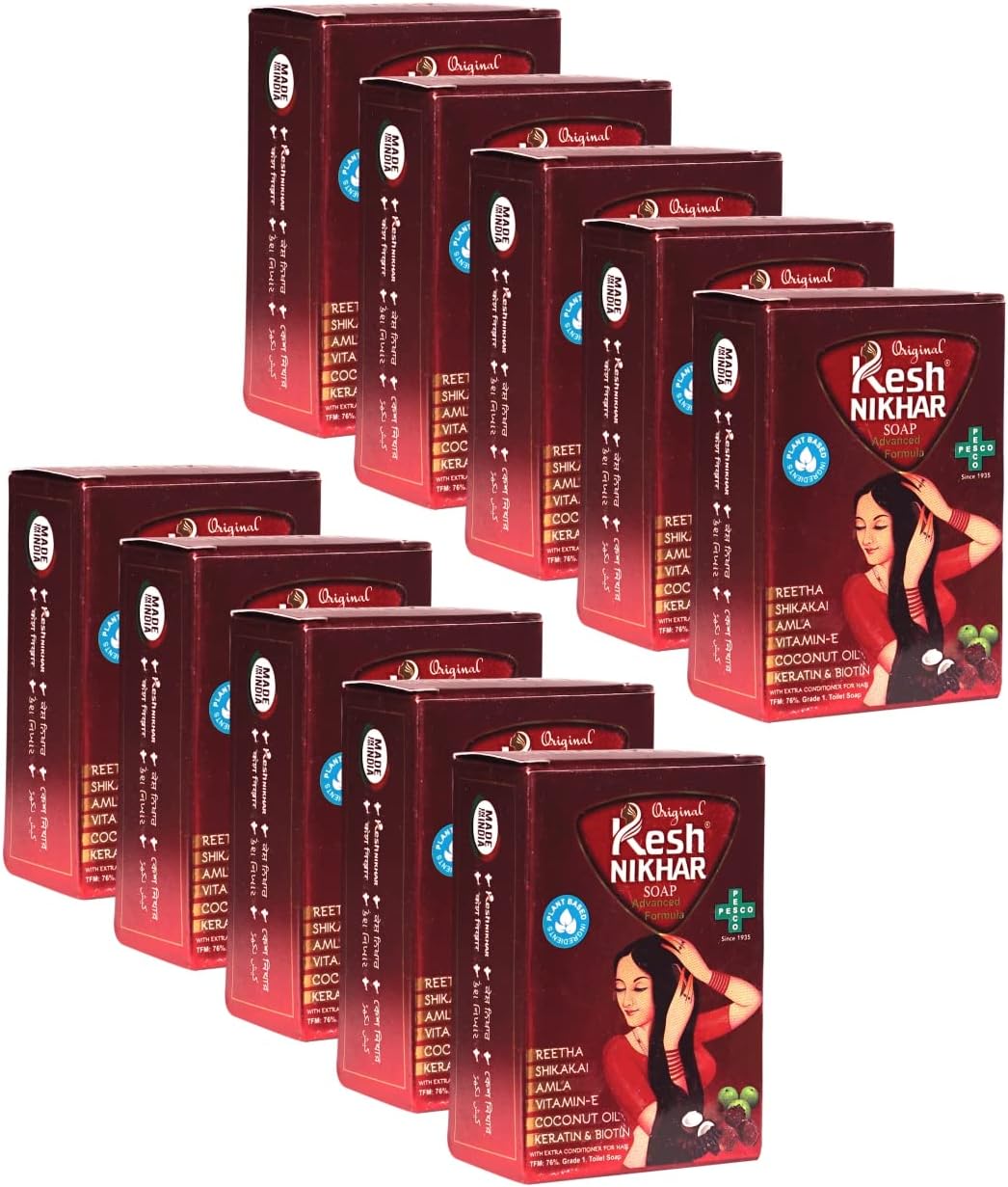 Kesh Nikhar Advanced Formula Soap Solid Shampoo Bar Natural Hair Care & Cleansing Soap - Amla, Reetha, Shikakai For Dandruff, with Coconut Oil Dry Hair & Scalp Size 100gm Each (PACK OF 10)