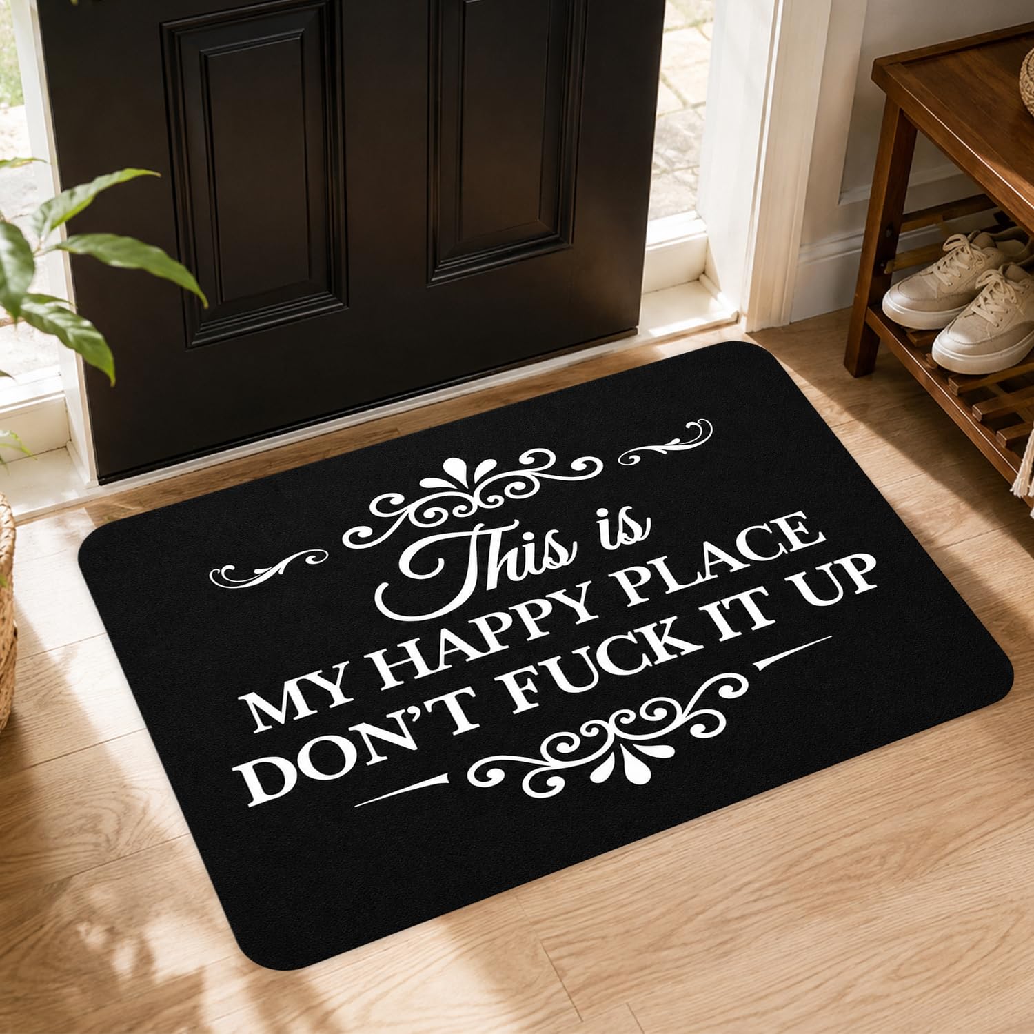 This Is My Happy Place Don’t F*ck It Up Door Mat 40 X 60 cm, Non Slip Door Mat Indoor Entrance, Rubber Backing Indoor Door Mats, Washable Doormat Front Entryway Entry Door Mats Man Cave Accessories