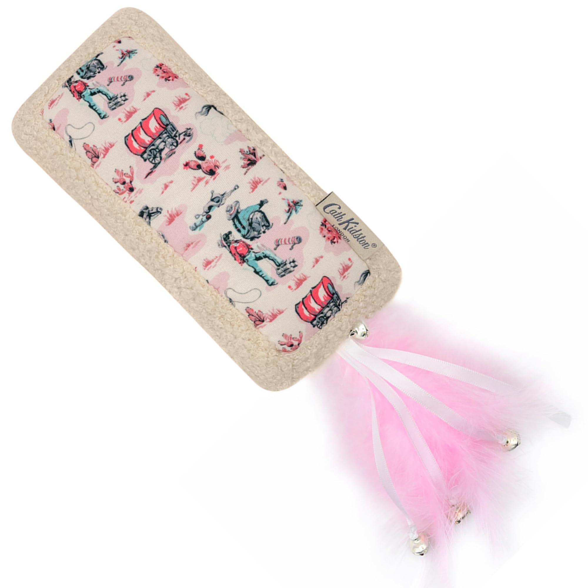 Pet Brands Cath Kidston Cat Kicker Toy (20 cm) – Catnip Infused Crinkle Plush Toy with Feathers & Bells for Interactive Sensory Play for Cats & Kittens - Pink & Cream