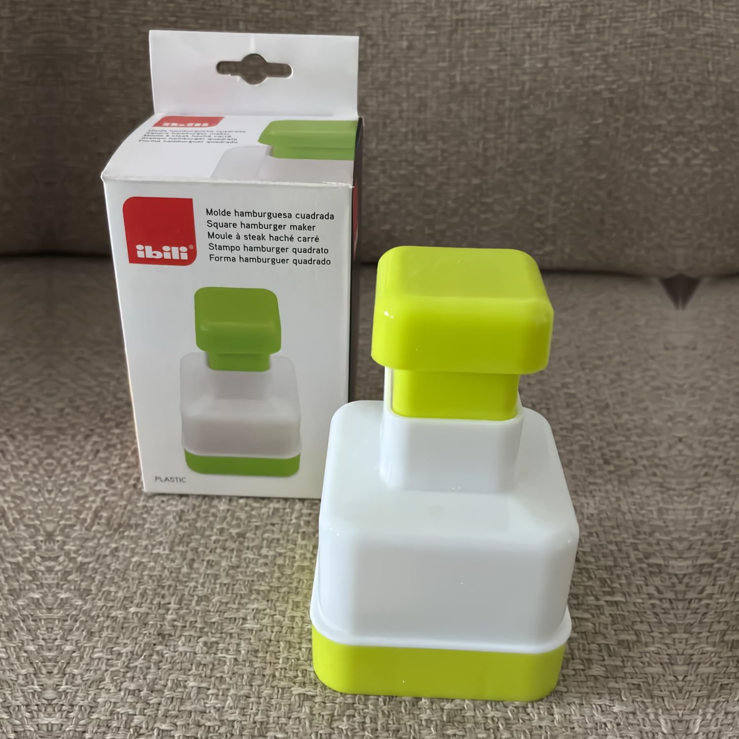 IBILI Clasica Hamburger Maker Set Square, White/Green, 8.5 x 8.5 x 14 cm