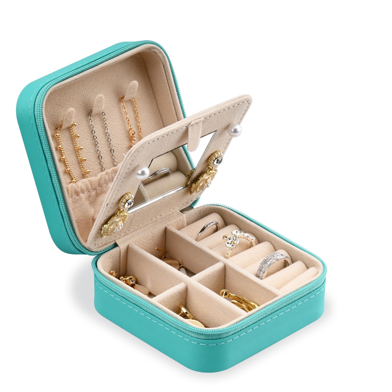 étui Bijoux Velours Boîte à Bijoux De Voyage - Mini Organisateur - Cuir Synthétique - Rose Et Noir Ranger LES