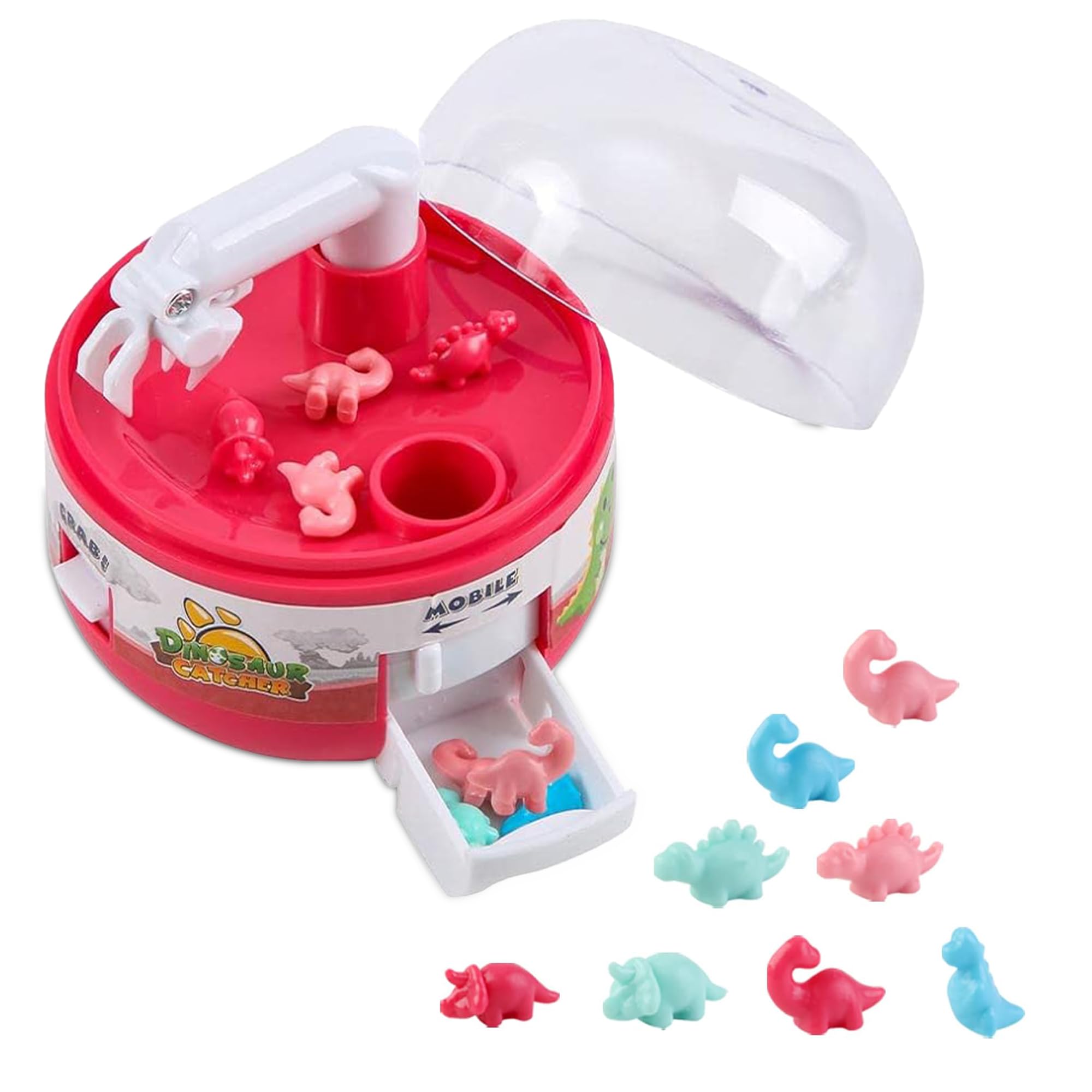 Kidology Mini Claw Machine, Tiny Dinosaur Toy Claw Machine for Kids Miniature Hand Claw Machine Set with Mini Dinosaur Toys Small Game Birthday Gift Party Favors for Boy Girl Kids 1 2 3 4+ Years -Red