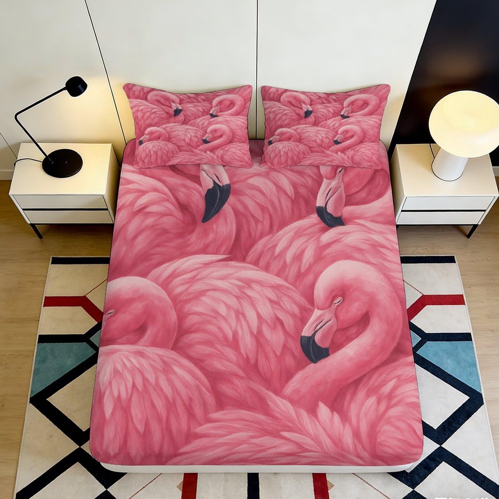 3D Printed Pink Flamingo Fitted Sheet Microfiber Soft Bedroom Decor Tropical Bird Mattress Cover for Adult Youth 120x200x25cm