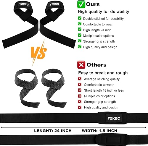 Miniatura 5 de Correas de muñeca de algodón de 24 pulgadas con acolchado de neopreno acolchado para soporte y protección de muñeca, levantamiento de pesas,