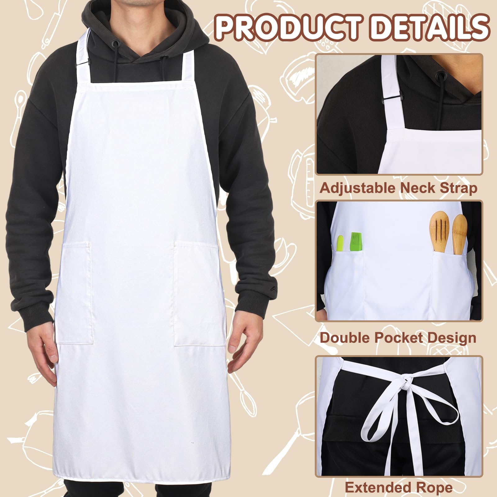 Paquete de 2 delantales y sombrero de chef, delantal ajustable de alta cocina, impermeable, delantal de cocina, sombrero de chef, regalo de Navidad