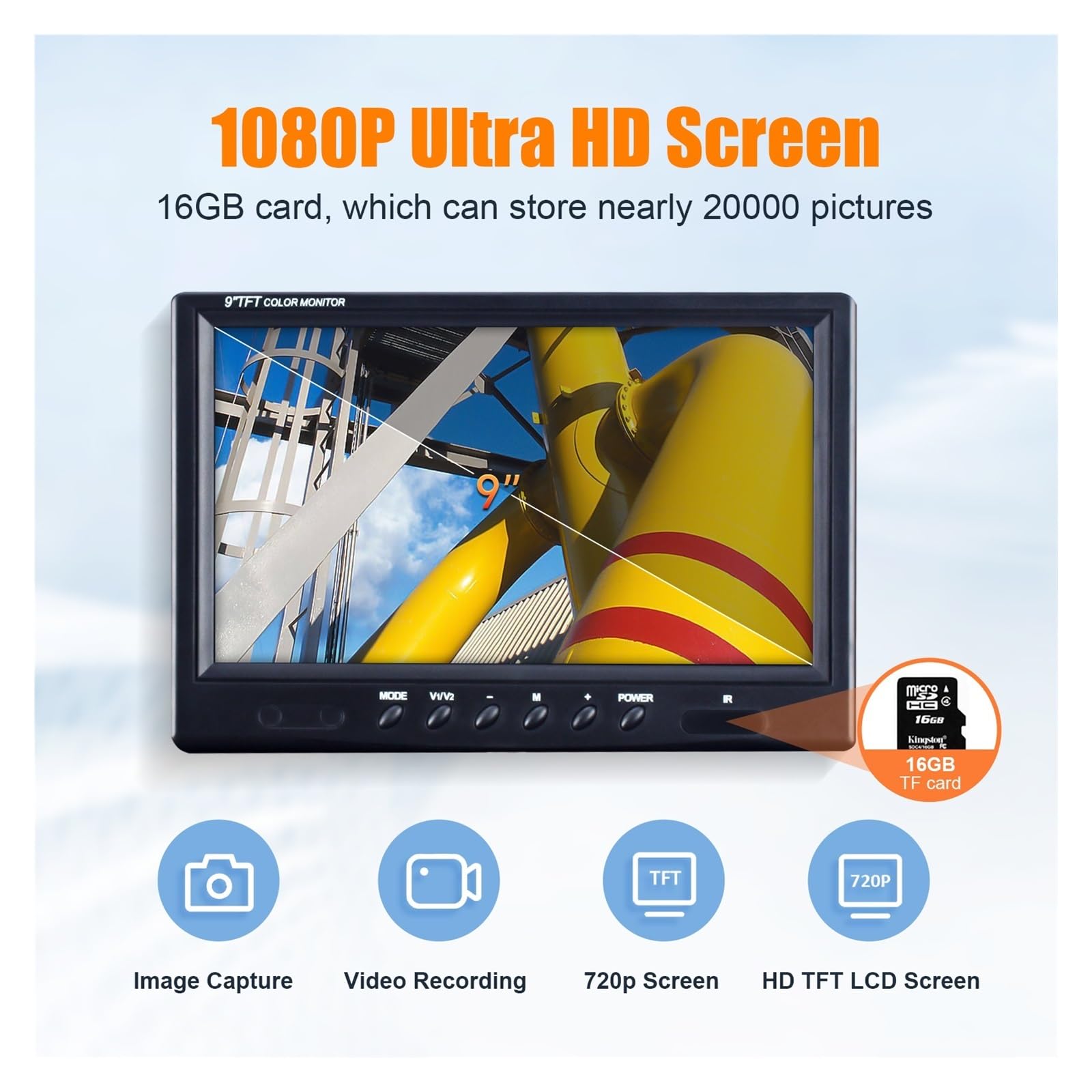 Kamera Inspekcyjna Rur DVR, 9-calowy Ekran 1080P, 8-krotne Wzmocnienie, Przemysłowa Endoskopowa Do Kanalizacji, IP68, Wodoodporna,Elastyczna Kontrola(20M)