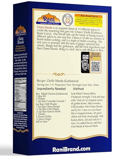 Miniatura 6 de Rani Chana Masala (mezcla de curry Garbanzo 15 especias) 3.5 oz (100 g)  Todo natural  Vegano  Sin colores  Apto para gluten  Sin OMG  Origen indio