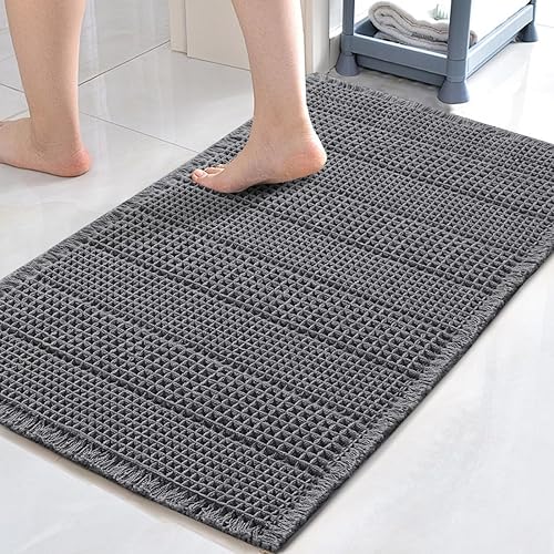 Miniatura 9 de H.VERSAILTEX Alfombra de baño de goma eva súper absorbente, alfombras de baño antideslizantes para piso de baño, alfombras de baño lavables a Crema