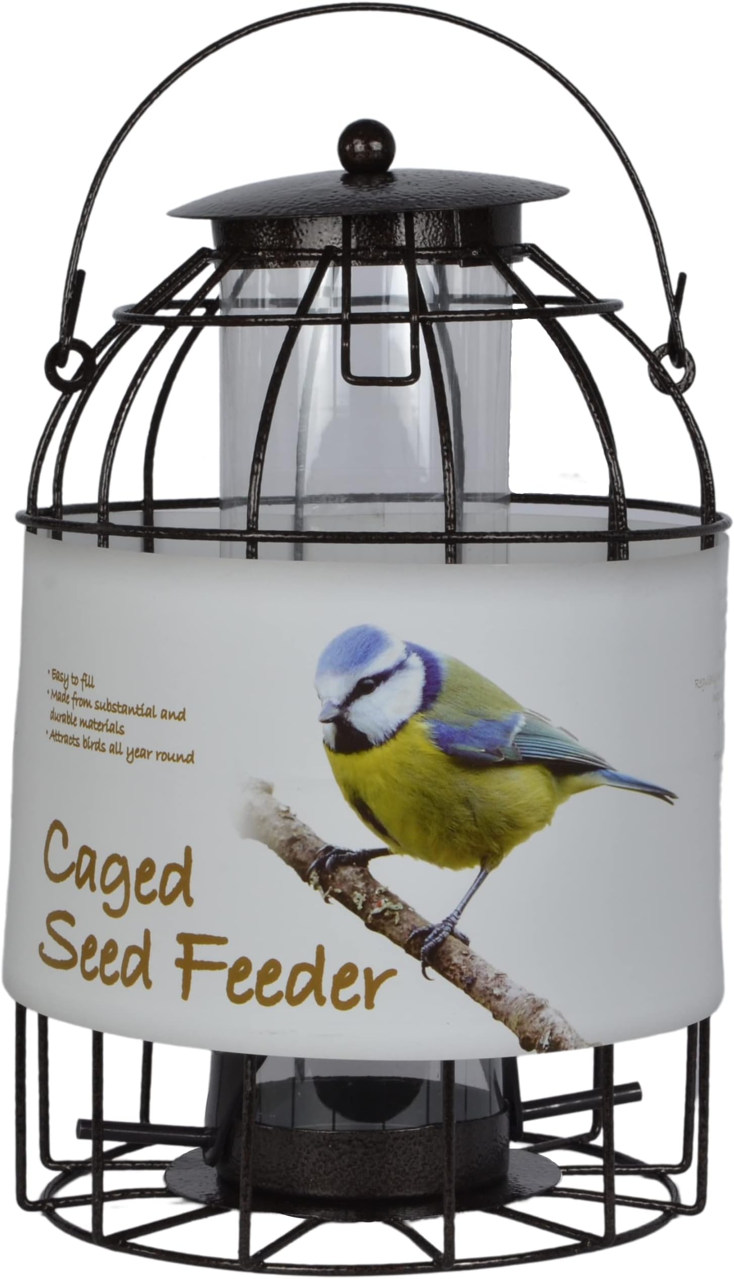 Dome Caged Seed Wild Bird Feeder, Designed To Deter Squirrels And Also Larger Garden Birds Such As Pigeons And Doves, Hammertone Finish