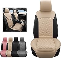 Vista 6 de Sanwom Fundas de Asiento Delantero para Automóvil - Fundas de Asiento de Cuero con Bolsillo de Almacenamiento y Dos Almohadillas para Cinturón