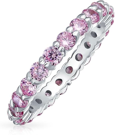 Classic 3MM Color CZ Eternity Band Ring .925 Sterling Silver Stackable - Nail Your Summer Look with Barbie Pink Beach Nails!