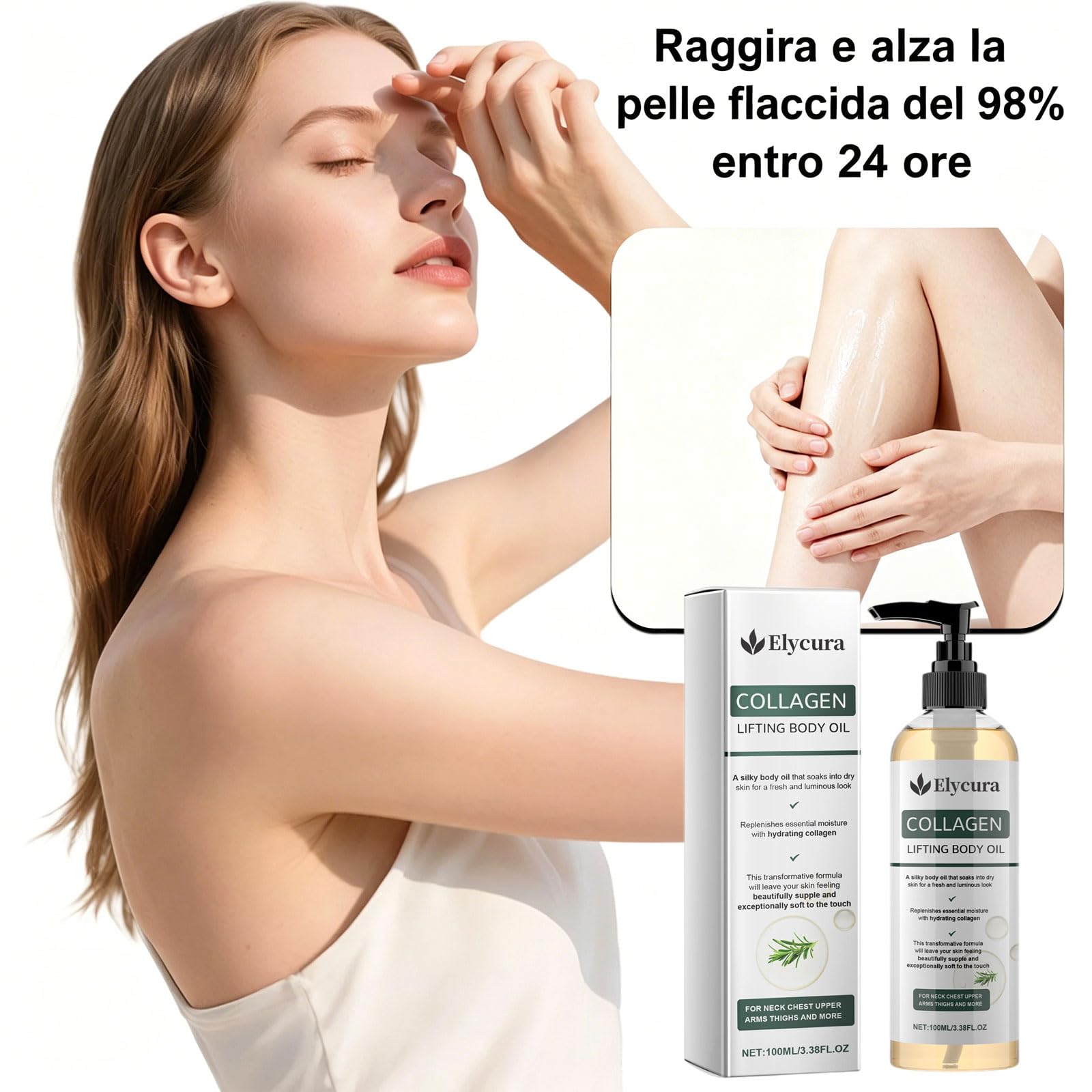 Elycura Collagen Oil, Olio Per il Corpo Lifting Al Collagene Elycura, Olio Nutriente Per Pelli Mature, Oli Illuminanti, Idratante Rassodante Non Grassa, Per Collo, Petto, Braccia, Gambe (1 bottiglia) - 4