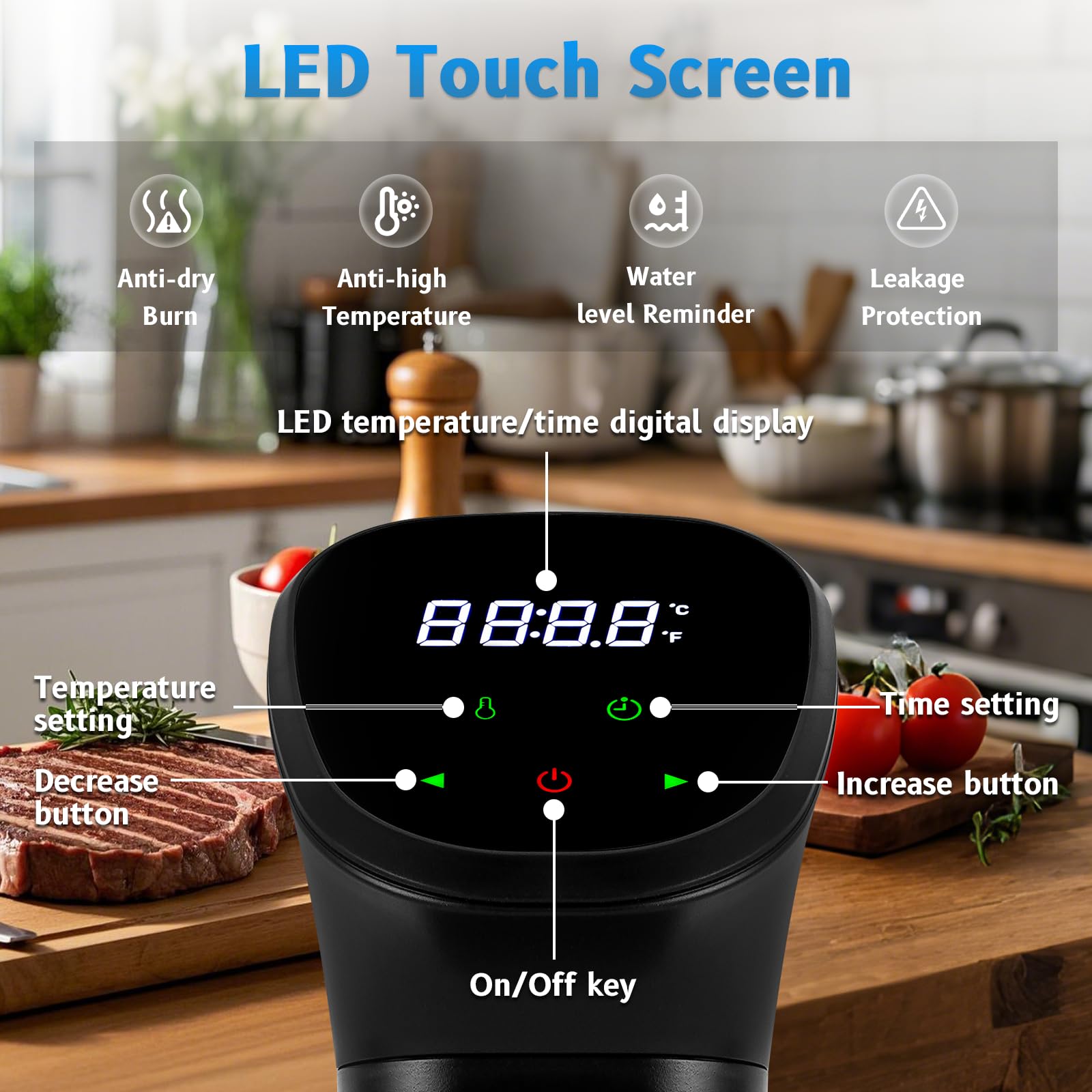 MXBAOHENG Varilla Sous Vide de 850 W 25-92.5 ℃ Máquina Sous Vide de Acero Inoxidable con circulador 3D de inmersión Roner Cocina Baja Temperatura con Control de Temporizador, 10 Bolsa Sellada, Clip