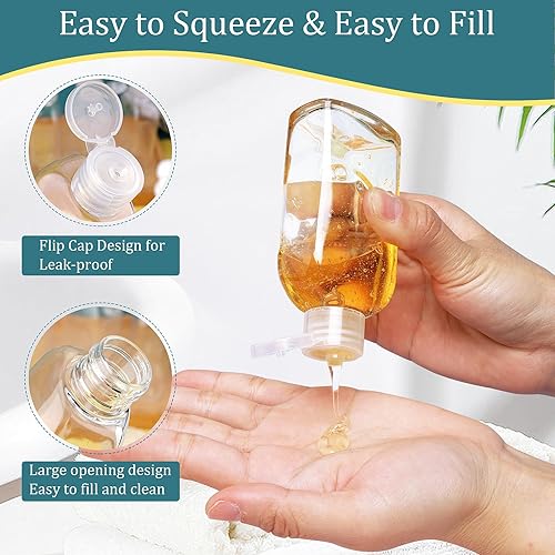 Miniatura 4 de Cosywell Botellas de champú de viaje, 4 unidades, 3.4 onzas, aprobadas por la TSA, a prueba de fugas, recipientes vacíos con tapa abatible