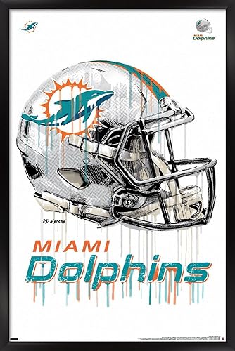 Trends International NFL Miami Dolphins - Póster de pared con casco de goteo 20, 22.375 x 34 pulgadas, versión enmarcada en negro