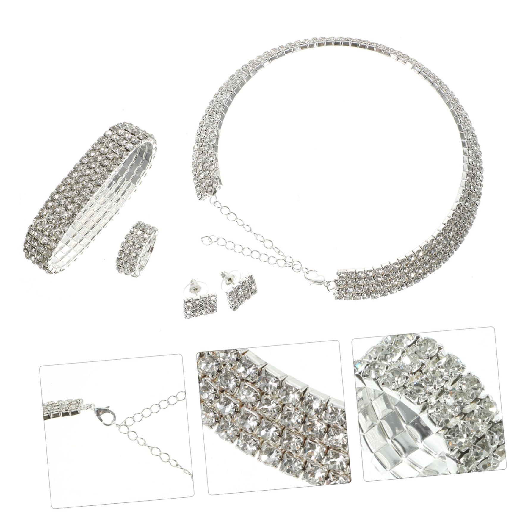 CALLARON Gargantilla De Aleación Para Mujer Traje De Plata Para Mujer Pendientes De Novia Pulsera