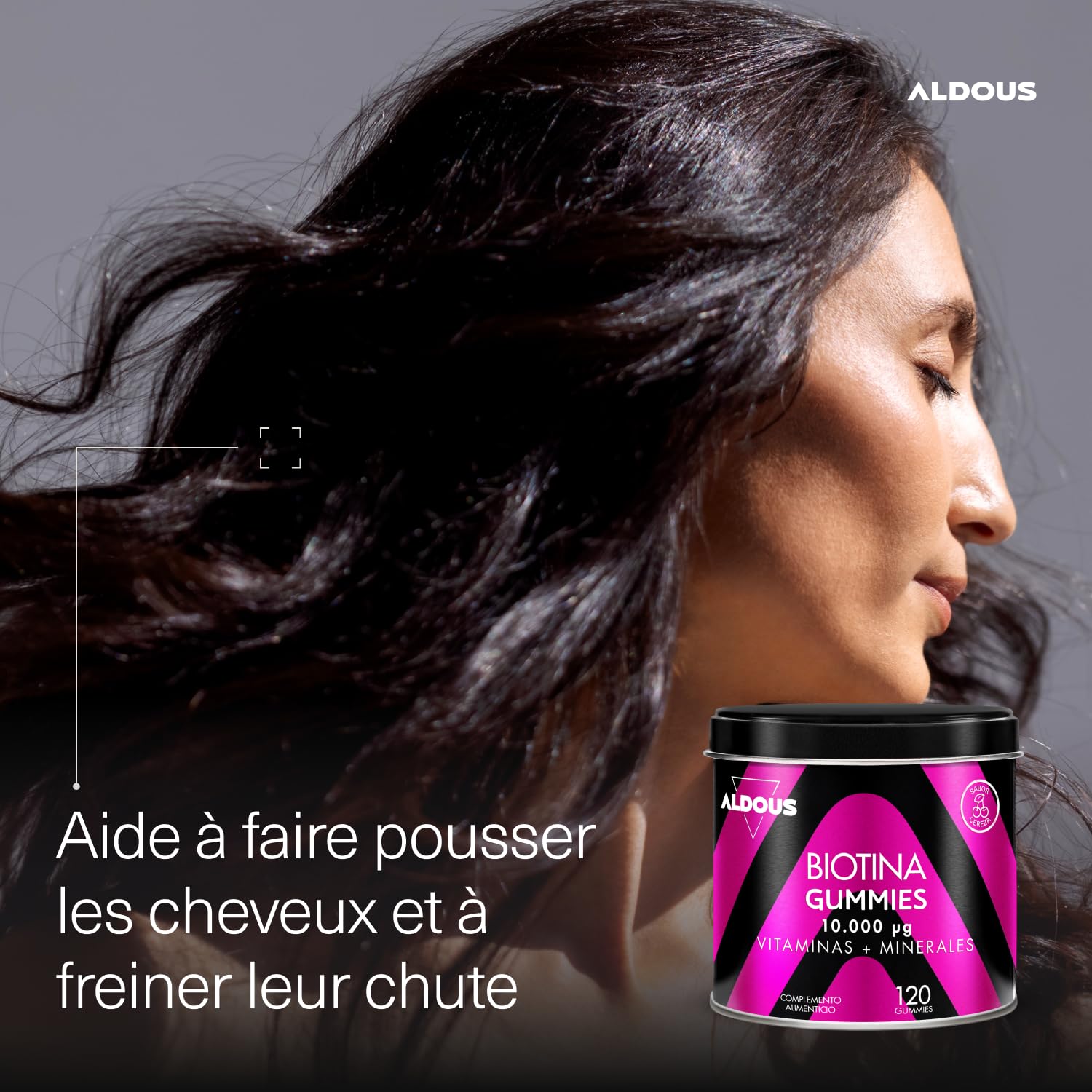 120 Gummies Pousse Cheveux - Goût Cerise - 10000 mcg Biotine Cheveux + 7 Vitamines, Acide Folique, Zinc, Sélénium, Iode - Complement Alimentaire Cheveux, Peau et Ongles - Gummies Cheveux Pour 4 Mois