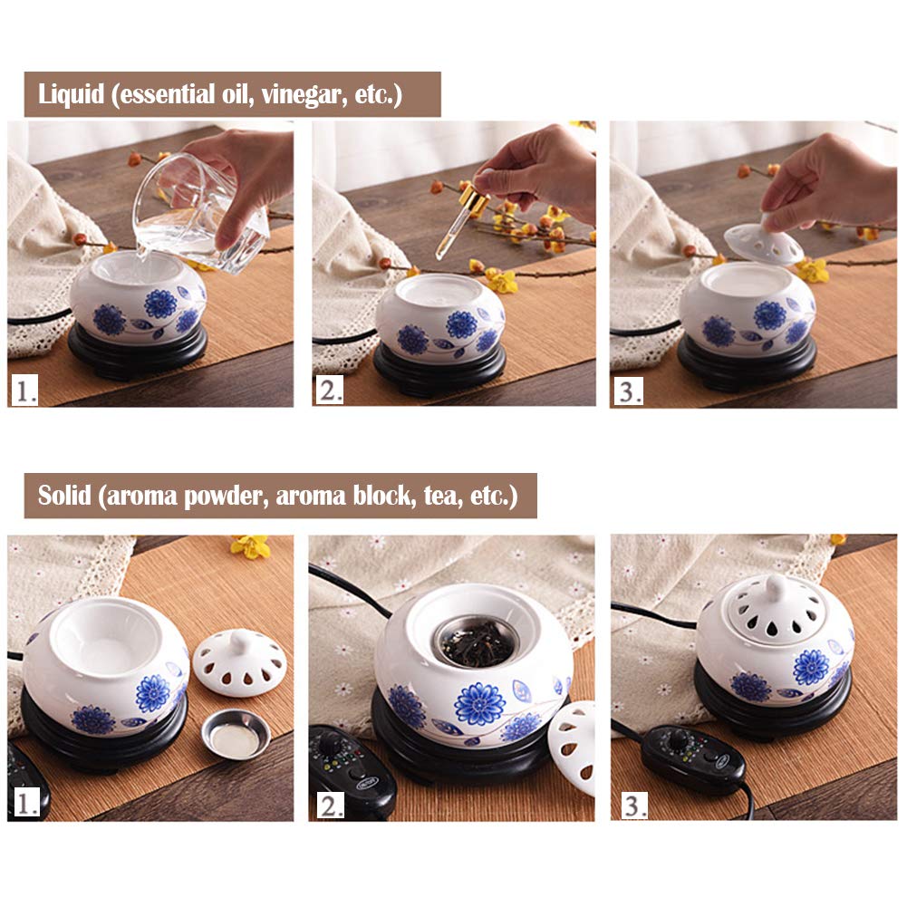 Contrôle de la température de synchronisation Brûleur d'encens, Four électronique d'aromathérapie en céramique, Bois d'agar Huile Essentielle Diffuseur électrique Porcelaine de Maison
